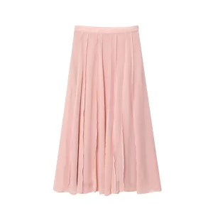 Women's New Commuting Style Half length Skirt with Translucent Stitching and High Waist Midi Long Dress
