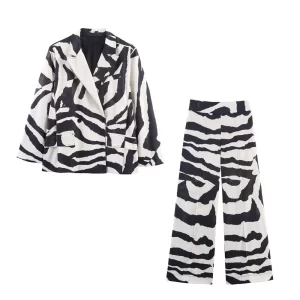 women's casual versatile lapel long sleeved animal print suit jacket new casual print mid waist pants