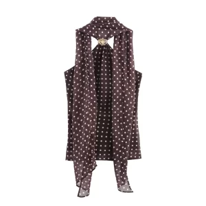 women's new fashionable metal ring decoration with scarf polka dot hanging neck collar and backless suspender top