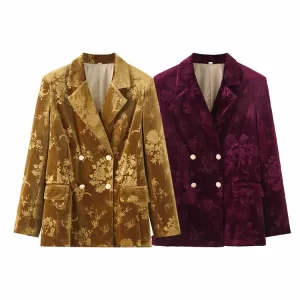 women's two button suit retro velvet embossed long sleeved suit spring new style temperament slim fit jacket
